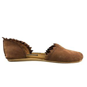 Oliberte Women's Size 38 Brown Closed Toe Jagged Trim Slip On Ballet Flats